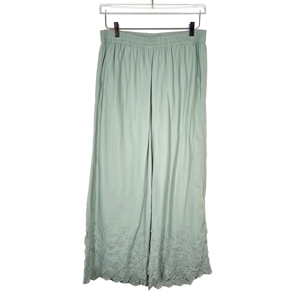 Women's Mint Wide-Leg Embroidered Hem Pants - Picture 2 of 9